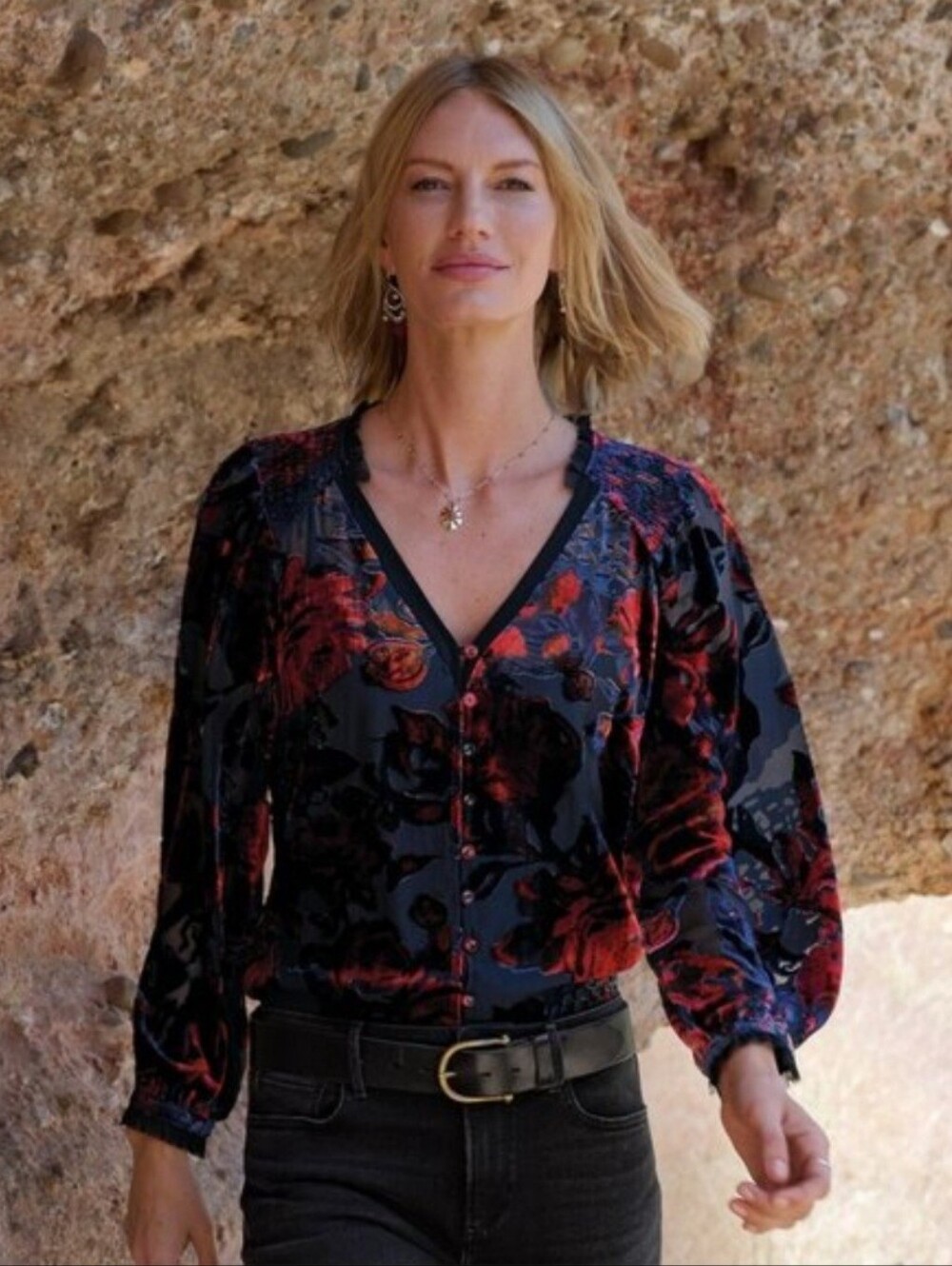 Sundance Primula Velvet Burnout Floral Blouse Silk Blend Size Medium